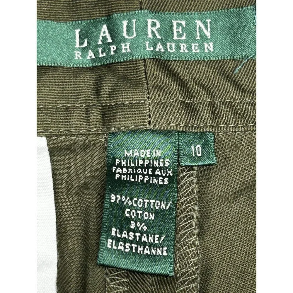Lauren Ralph Lauren Shorts Womens 10 Olive Green Chino Nautical Rope Belt